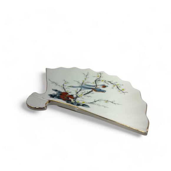 Vintage Jay Fine China Fan-Shaped Decorative Plate - Birds and Blossoms Design - Picture 4 of 11